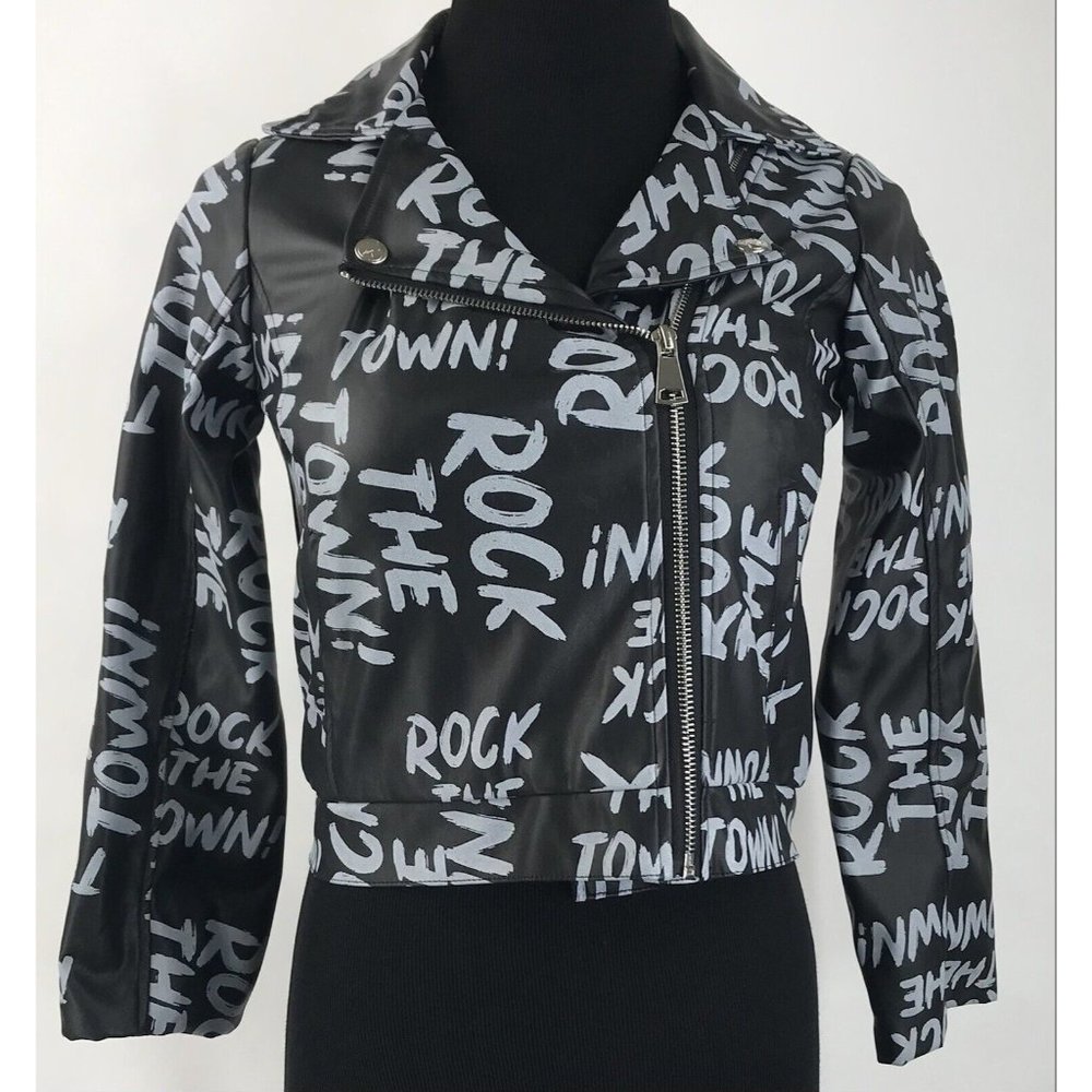 Disney Motorcycle Jacket Girls Small 7-8 Rock The Town Graffiti‎ Black D-Signed